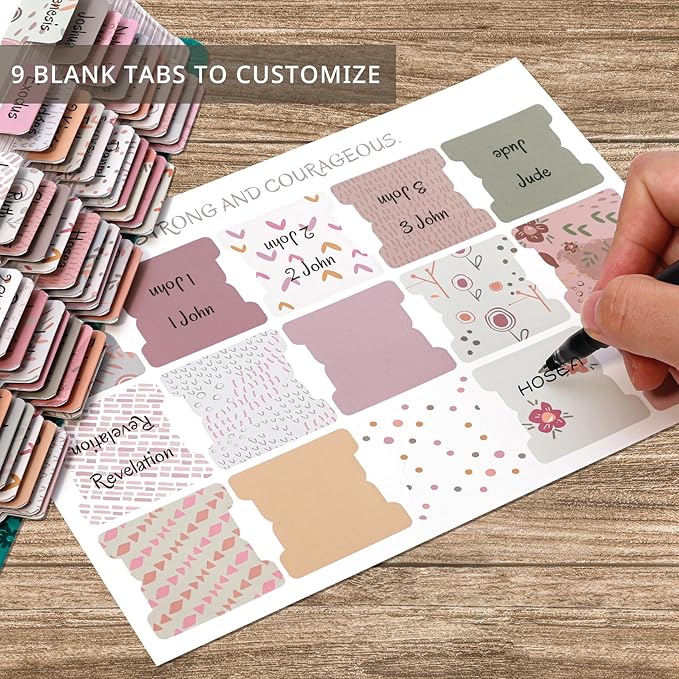 Laminated Bible Tabs for Women & Men - Large Print Tabs for Study Bibles, Boho Theme for Easy Navigation and Quick Reference - Easy-to-Read and Apply Tabs for All Ages-Floral