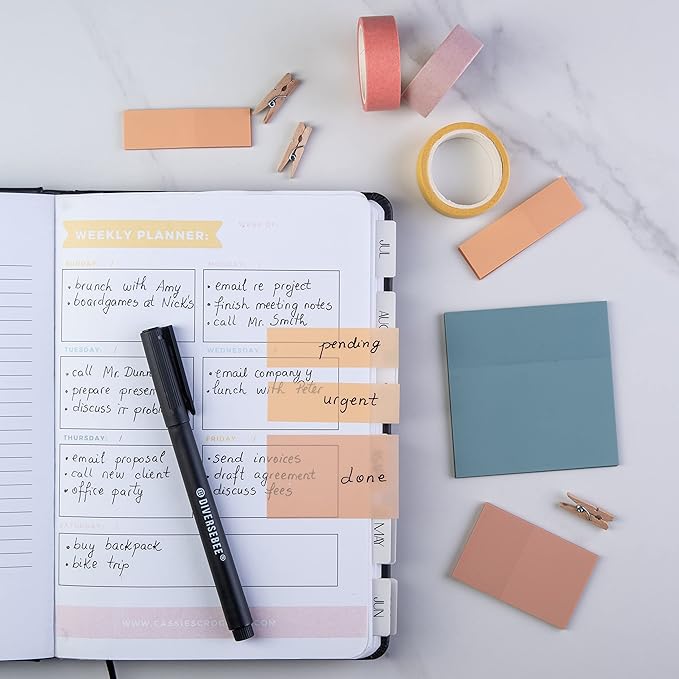 DiverseBee Transparent Sticky Notes (Includes Quick Dry Pen), Cute Clear Sticky Tabs, Translucent Page Flags Book Markers Stickers, Planner Accessories Bible Journaling Study Office Supplies (Candy)