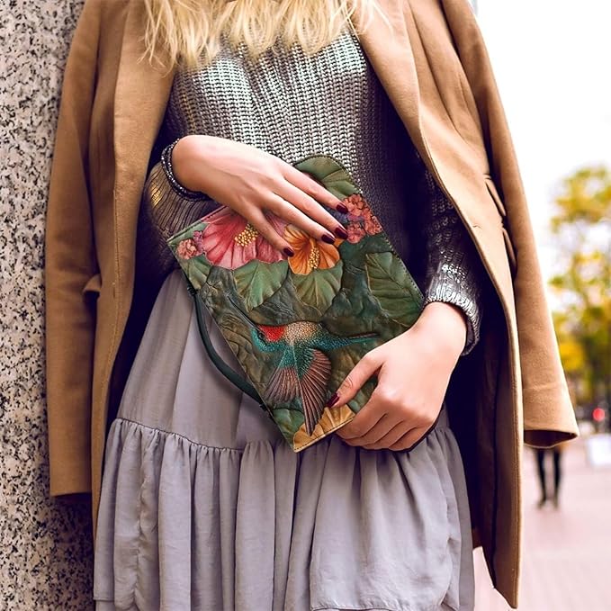 Lotusorchid Leather Bible Book Cover Case with Handle Pocket, Hummingbird Bible Cover Case with Pen Storage, Sturdy PU Bible Tote Bag, Bible Accessories, L