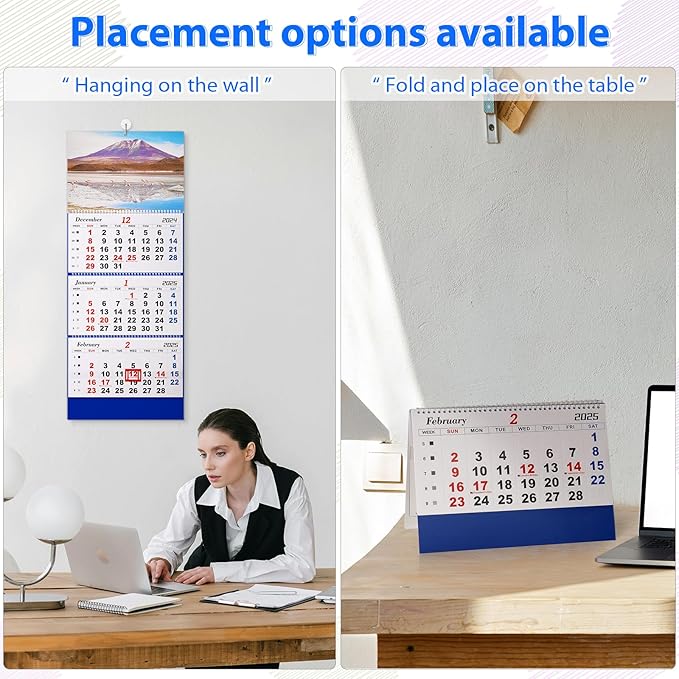 2025 Wall Calendar Large Wall Calendar 3 Month Display Vertical Calendar with Thick Paper 33" x 13" from Dec 2024 to Jan 2026 for Perfect Daily Planner (Blue-2)
