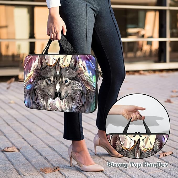 Laptop Sleeve Case Bag 15 inch, Couple Wolf Slim Carrying Case Durable Handbag Travel Laptop Bag for 15 inch MacBook Air M3/M2/15 Pro/Surface Laptop 7/6/5/4/3/ Dell XPS 15 Plus