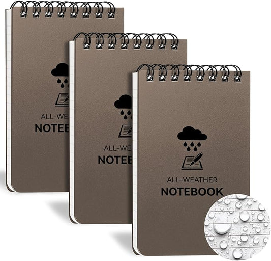 3 Pack Waterproof Notebook, 3 x 5 Pocket Notepad, All Weather Small Pocket Notebook Stone Paper, Mini Spiral Notepad Police Notepad 100 Lined Pages for Outdoor Office