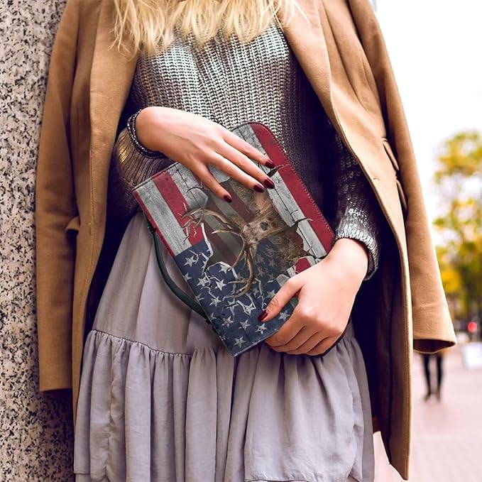 Lotusorchid Reindeer Bible Cover Case, Zippered Bible Carrying Case for Women Girls, Portable American Flag Bible Tote Bag Sturdy Bible Book Cover for Bible Study, Christian Bible Accessories,L