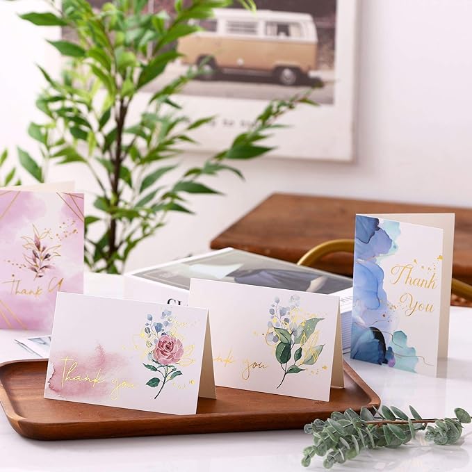 Heavy Duty Thank You Cards with Envelopes - 36 PK - Gold Thank You Notes 4x6 Inches Baby Shower Thank You Cards Wedding Thank You Cards Small Business Graduation Funeral Bridal Shower (Assortment)