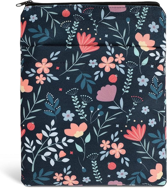Book Sleeve Book Covers Book Protector Floral Printed with Zipper Washable Fabric for Teen Adult Book Lover Teacher Student(Medium,11 X 8.7 Inch)