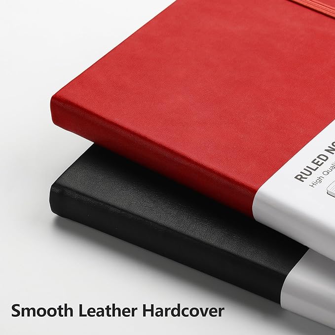 RETTACY Journaling Notebooks, A5 Lined Journal Notebook with 192 Numbered Pages, 5.7'' × 8.3'' Medium Size, for Writing, Work, Office, Leather Hardcover, 100 GSM Thick Paper (Red)