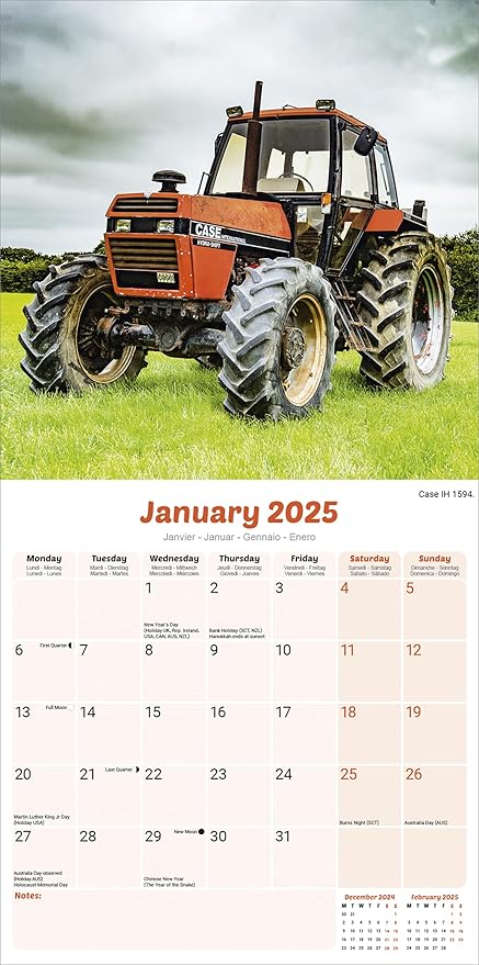 2025 Tractors Wall Calendar, 12X12, Avonside Publishing