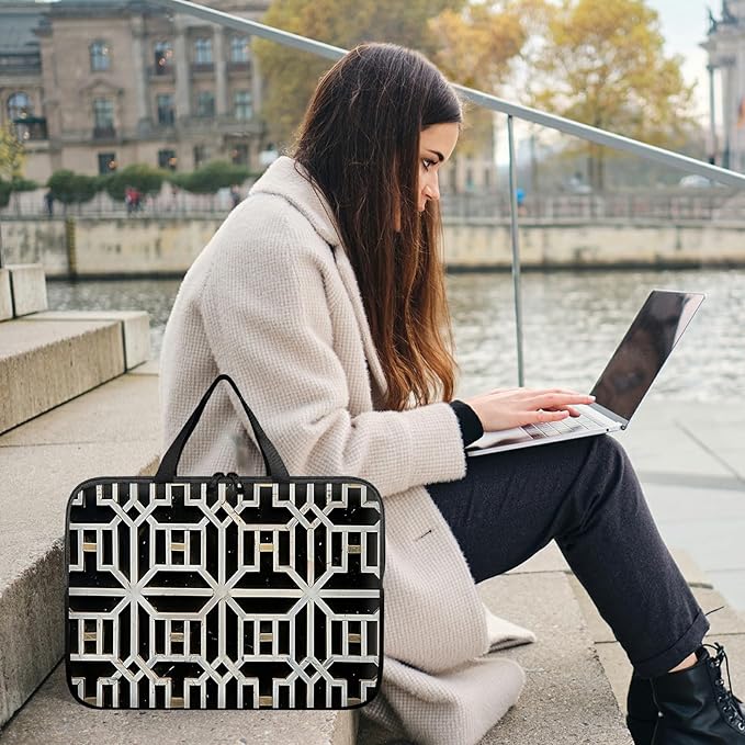 Laptop Sleeve Case Bag 15 inch, Vintage Geometrics Slim Carrying Case Durable Handbag Travel Laptop Bag for 15 inch MacBook Air M3/M2/15 Pro/Surface Laptop 7/6/5/4/3/ Dell XPS 15 Plus
