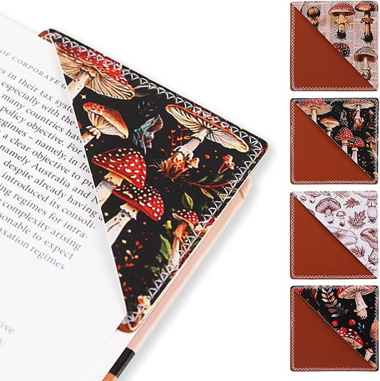 4 Pieces Leather Bookmarks, Cute Book Accessories for Reading Lovers, Page Markers for Women Men Kids Students Teachers Retirement Birthday Gift (Mushroom)