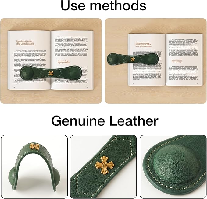 Book Weight Page Holder Heavy Genuine Leather Book Open Holder for Men Women Cookbook Weighted Bookmarks Gift for Writer Reader (02Bookmark Page Holder-Green)