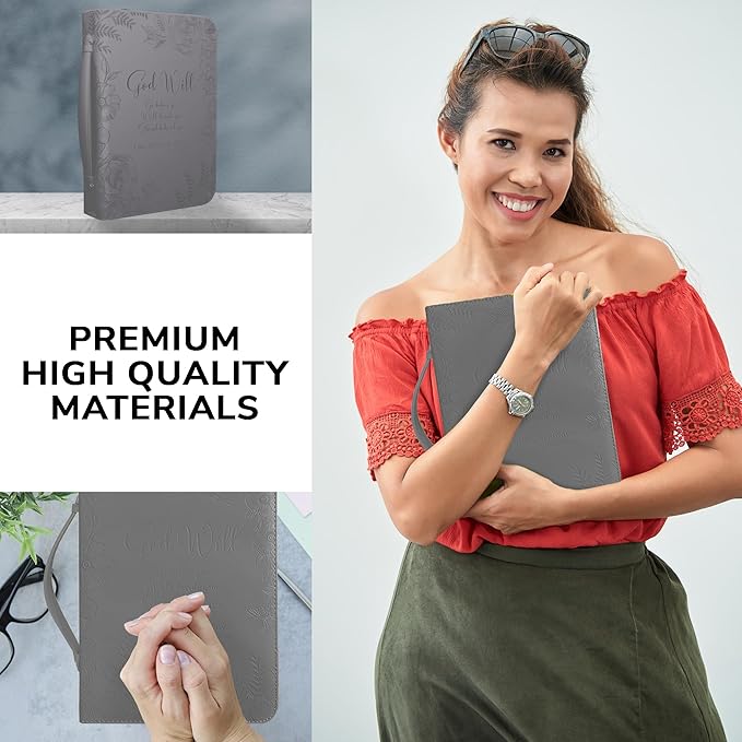 DEHITE Briefcase for Women – Leather Carrying Bag Large Size – | Fits Book 7 x 10.1 x 1.9 IN | Pen Slots | Zippered Pocket | Premium Faux Leather | – Grey Christian Gift Accessory