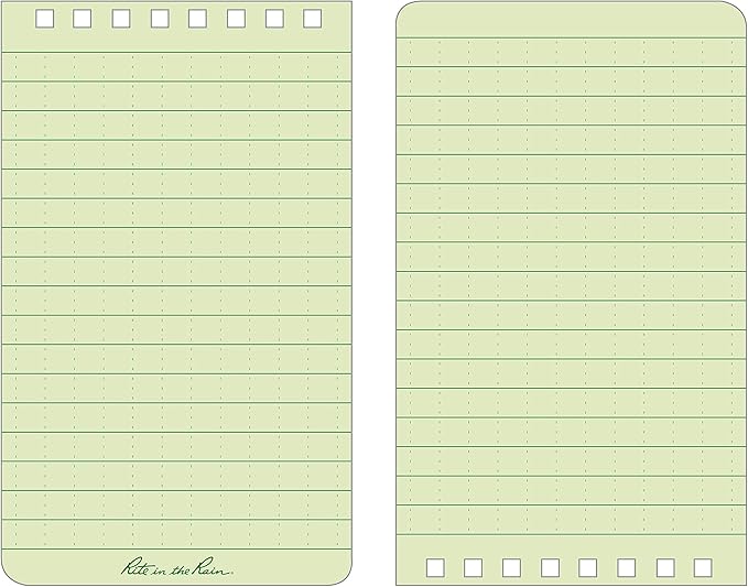 Rite in the Rain Weatherproof Top Spiral Notebook, 3" x 5", Green Cover, Universal Pattern, 3 Pack (No. 935-3X)