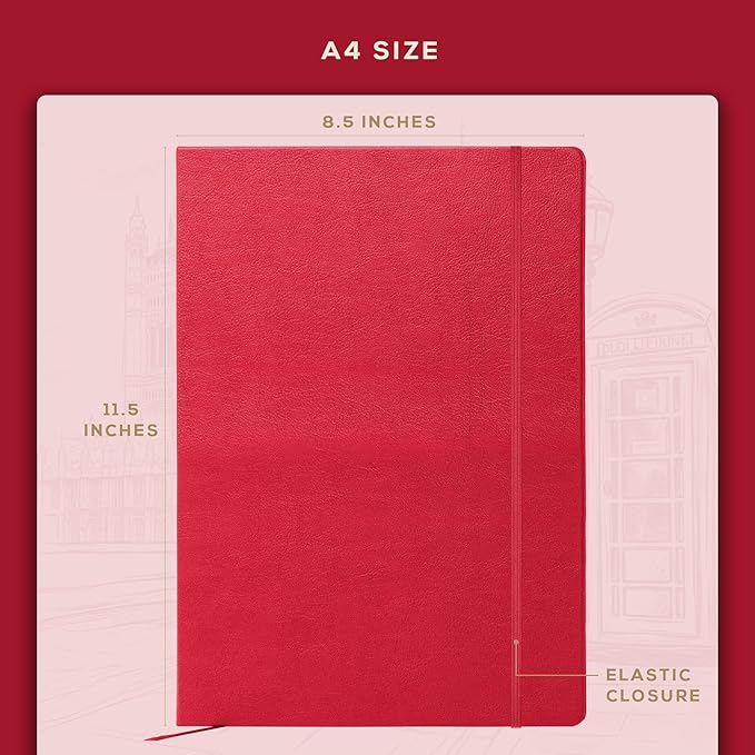 BEECHMORE BOOKS Ruled Journal Notebook, A4 8.5 x 11.5 inch 160 Lined Pages, Hardcover Leather Journals For Women, Men, Writing And Notebooks For Work - 120 GSM Thick Paper, Gifts Box Included