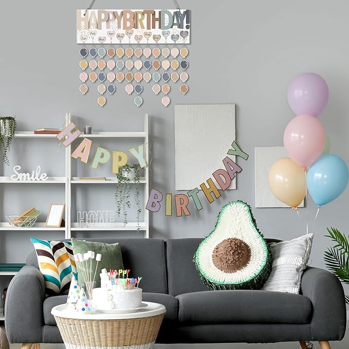 Eersida Birthday Calendar Wall Hanging Family Birthday Plaque with Tags Acrylic Birthday Reminder Calendar Board Classroom Birthday Reminder 120 Tags Christmas Party Gifts Home Decor(Boho Color)