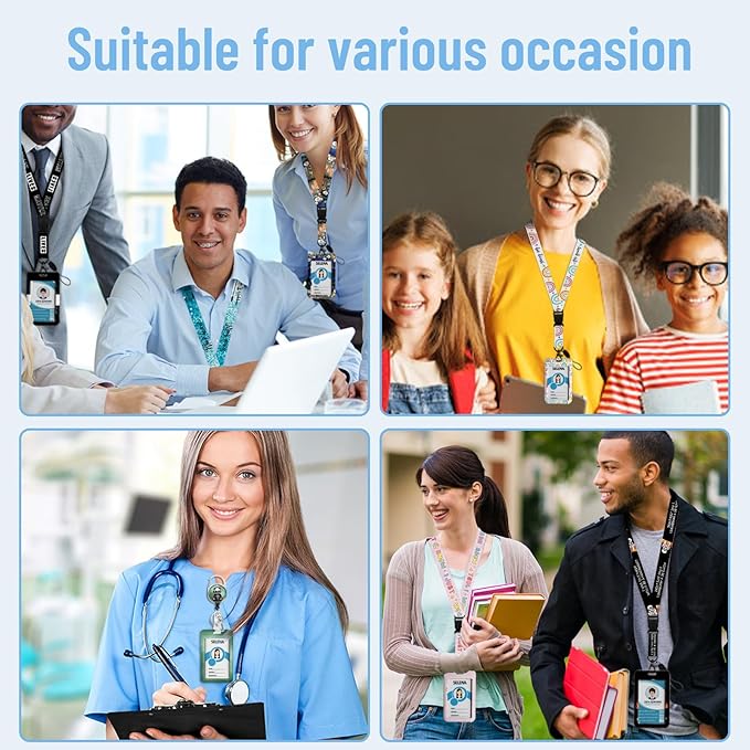 Lanyards for Id Badges, Badge Holder with Retractable Reel Clip, Halloween Funny Horror Skeleton Skull Card Name Tag Lanyard Vertical ID Card Protector for Women Nurse Doctor Teacher Student