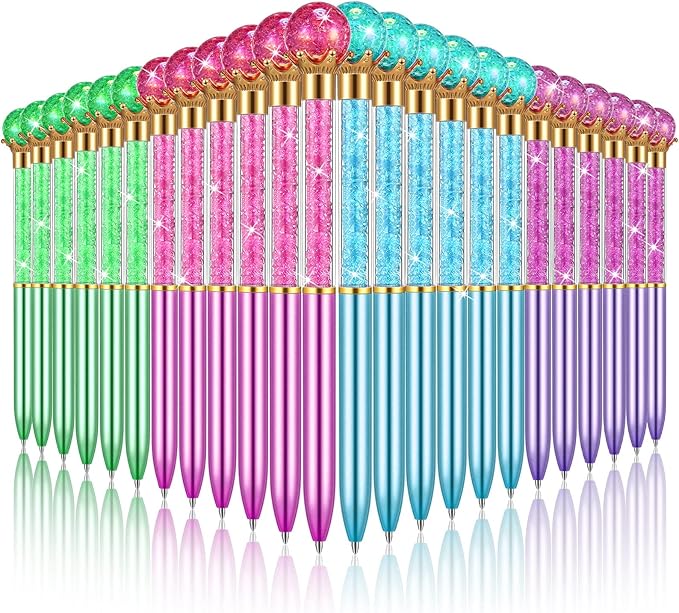 24 Pieces Big Crystal Diamond Pens Bling Ballpoint Pen Black Ink Rhinestones Pen for School Office Supplies Christmas Wedding Birthday Present, 4 Colors(Novel Style)