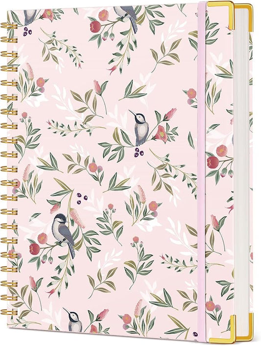 Cute Spiral Notebook Journal for Women, 200 Pages Lined Notebooks 8.5” x 11”, A4 Large Hardcover Spiral Journals with 100 GSM Thick Paper, College Ruled Notebook for Writing Work School, Woodland Floral