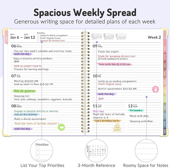 Forvencer Daily Planner 2025-2026, 18 Month Academic Planner, 8.5" x 11", Weekly and Monthly Planner, Jan 2025 - Jun 2026, Hardcover Day Planner, Spiral Agenda Book with Colorful Tabs, Office Home School Supplies, A4, Marble