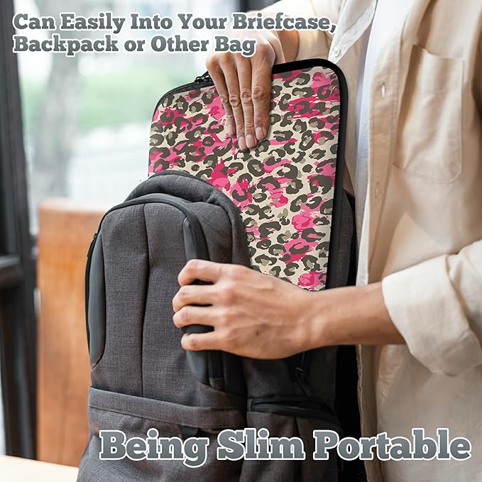 Laptop Sleeve Case Bag 13 inch, Pink Leopard Slim Carrying Case Durable Handbag Travel Laptop Bag for 13 inch MacBook Air M3/M2/Pro M2/ 13" iPad Pro/Air M4/M2 2024