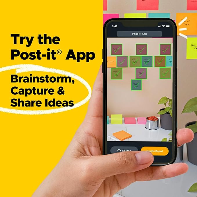 Post-it Super Sticky Notes, 12 Sticky Note Pads, 3 x 3 in., School Supplies, Office Products, Sticky Notes for Vertical Surfaces, Monitors, Walls and Windows, Canary Yellow