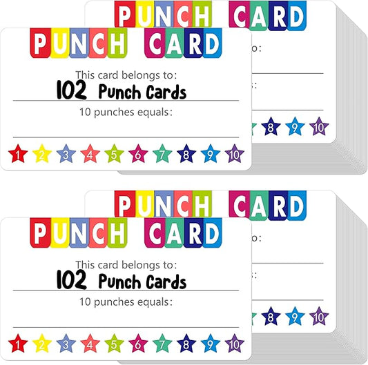 102 PCS Punch Cards, Star Shaped Incentive Reward Cards Business Size Student Award Cards Boost Creativity & Skills Development for Business, Classroom, Kids Behavior, Students, Teachers, 3.5” x 2”
