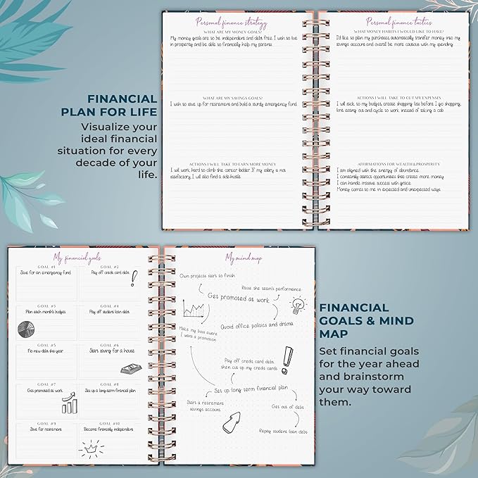 PLANBERRY Budget Planner & Monthly Bill Organizer with Pockets Premium – Home Finance & Bill Payment Organizer – Budgeting Book with Income & Expense Tracker - 7x8.5″ Hardcover (Tropical Night)