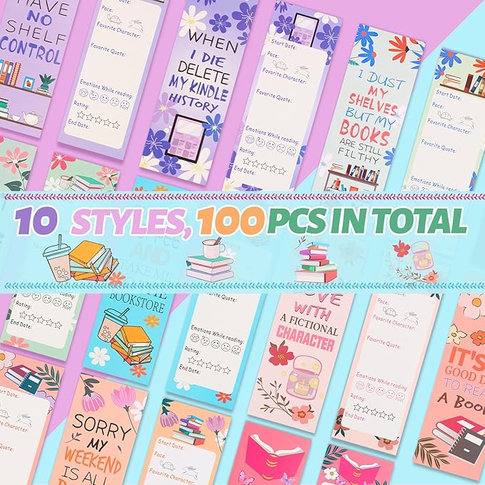 LiYiQ 100 Pcs Book Lovers Bookmarks Double-Sided Bookmark Page Markers Book Markers Set for Kids Reading Bookmarks Gift for Women