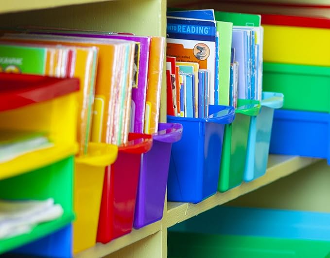 Storex 70113U06C Small Book Bin, 11.75 x 4.5 x 8.5 Inches, Assorted Colors, Color Assortment WILL Vary, Case of 6, Multicolor, Classroom Assortment