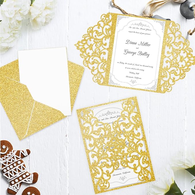 Double-Sided Gold Glitter Cardstock 8.5 x 11 24 Sheets, Goefun 100lb No-Shed Shimmer Glitter Paper for Wedding Parties, Invitations, Birthday, DIY Craft Projects, Anniversary