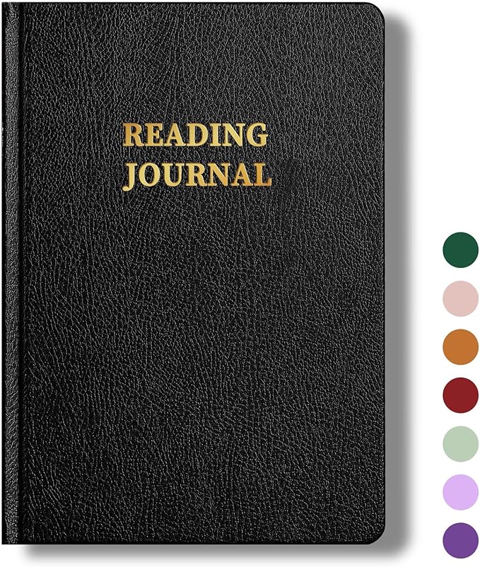 Reading Journal Book Lovers Gifts Book Journal Hardcover Leather For Readers Review and Track Your Reading with 65 Book Reviews, 5.8”x8.3”, Black