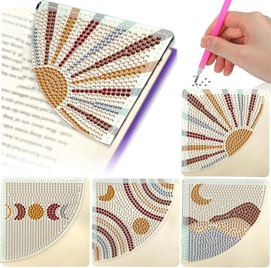4Pcs Boho Diamond Art Bookmarks,DIY Corner Bookmark Diamond Art Painting Kits,Diamond Art Bookmarks DIY Page Bookmarks for Home Office School Beginner Adults Reading Crafts Kit Gifts