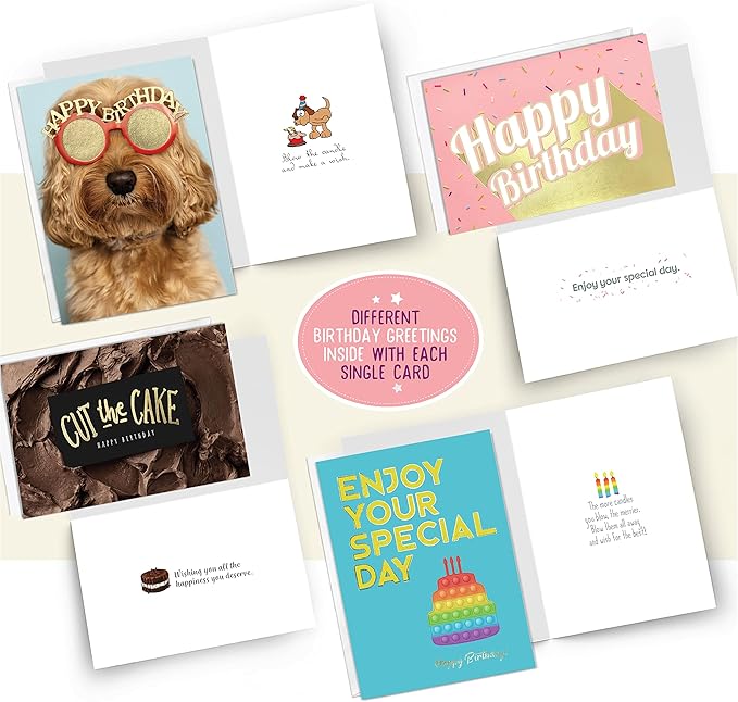 easykart labels 120 Unique Birthday Cards Assortment with Greetings Inside. For Businesses and Individuals, 4x5.5 Inch Assorted Foiling Cards with Envelope with Sealing Stickers