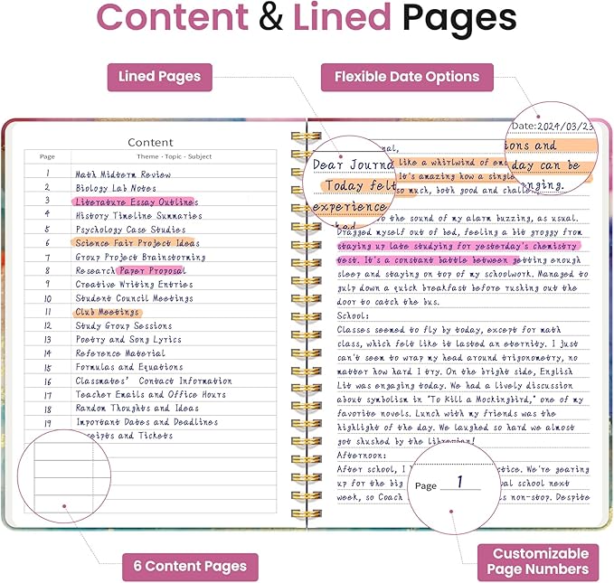 Lined Spiral Journal Notebook for Women, A5 College Ruled Journals for Writing, Hardcover Notebooks for Work, Note taking and Office School Supplies,140 Pages - Color Splash