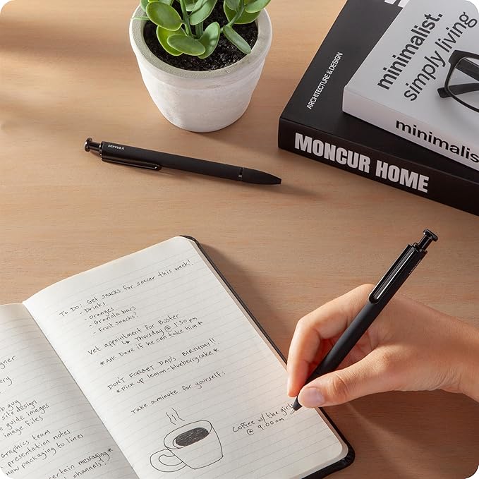 U Brands Midnight Monterey Ballpoint Pens, Set of 2, Black Soft Touch, Painted Black Details, Bold (1.0 mm) Point, Black Ink