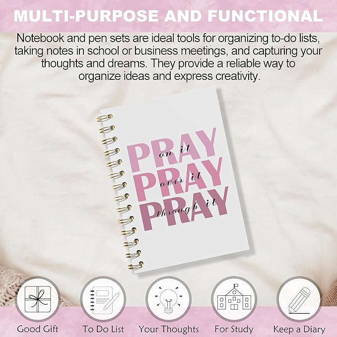 Prayer Journal, Pink Preppy Notebook - Pray on It Pray over It Pray Through It, Christian Gifts Journal, Daily Prayer Journal, Christian Journal, Christian Notebook for Women, 5.5x8.3 Inches