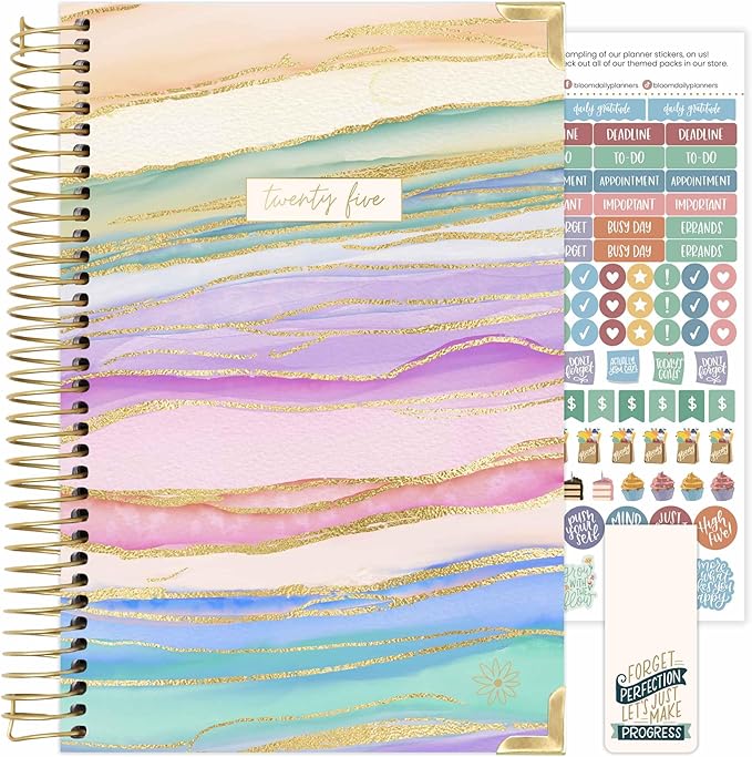 bloom daily planners 2025 Planner HARDCOVER Calendar Year Day Planner (January 2025 - December 2025) - Task & Goal Organizer - Monthly & Weekly Inspirational Agenda Book - 5.5" x 8.25" - Watercolor Waves