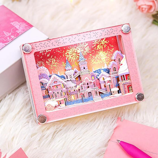 Allnice 3D Desk Calendar 2025 Memo Pad with LED Light, Time Piece Calendar 2025 3D Castle Weekly Calendar Notepad DIY Paper Carving Art Craft Gift for Christmas New Year Desktop Decoration