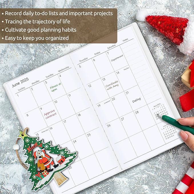 Christmas Pocket Calendar 2025-2026, 2025 Monthly Planner - 3.7" x 6.7" - Runs from January 2025 until December 2026, 2025 Pocket Planner with PVC Cover for Planning, Beige
