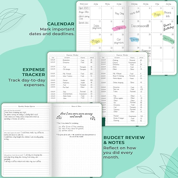 GoGirl Budget Planner – Monthly Financial Planner Organizer Budget Book. Expense Tracker Notebook Journal to Control Money, A5 (Emerald)