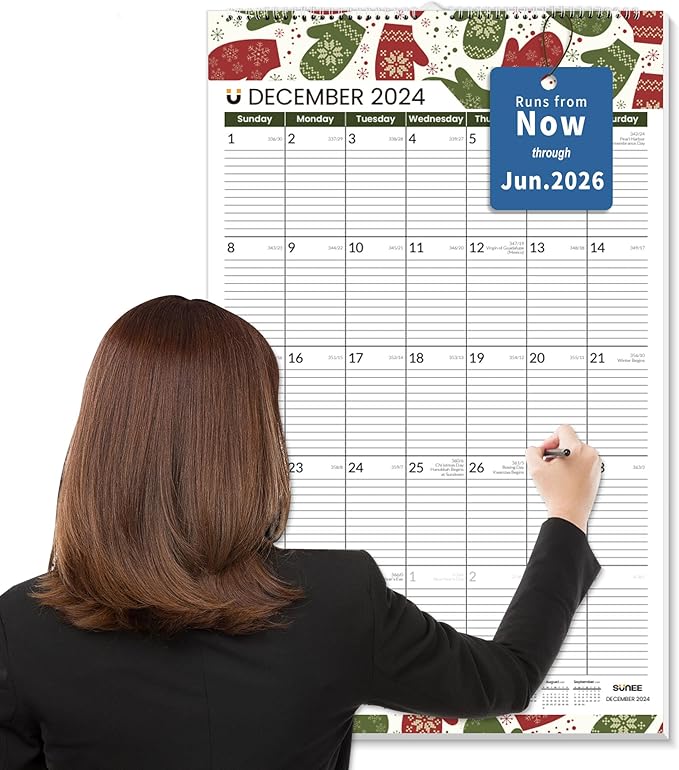 SUNEE 2025 Wall Calendar Extra Large 17"x27" with Lines, 21 Month Calendar from Now to June 2026, Vertical Large Monthly Calendar 2025-2026 for Wall, Seasons Color