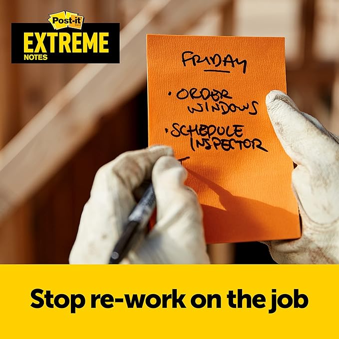 Post-it Extreme XL Notes, Works Outdoors, Works in 0-120 Degrees Fahrenheit, 100X The Holding Power, Orange, Yellow, Green, 25 Sheets per Pad, 9 Pads/Pack (EXT456-9CT)