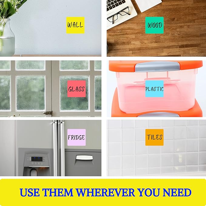 Reusable Dry Erase Sticky Notes - 6 Pack of 4 x4 Multicolor Adhesive Notes - Small Whiteboard Stickers for Labels, Lists, Reminders, and Decals
