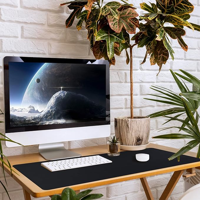 Leather Desk Pad, Mouse Pad, Non-Slip Desk Protector Mat, Leather Desk Blotter, Computer Desk Pad, Waterproof Desk Mat for Home Office and Decor - Black (31.5×15.7 Inches)