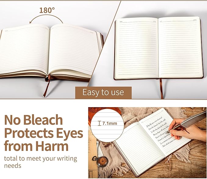 CAGIE Leather Vintage Journal for Men Soft Cover Lined Pages Notebook 180 Lay Flat for Writing Travel Diary, 5.7'' x 8.3'', Dark Brown