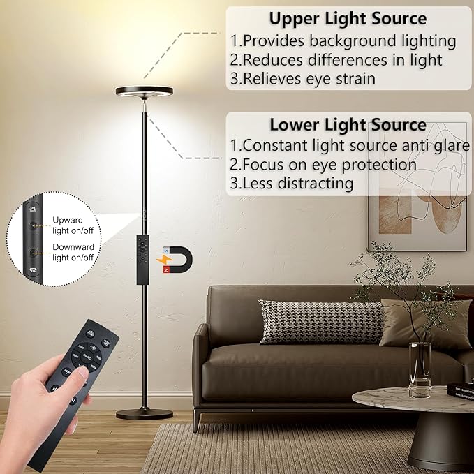 Keepsmile Double Side Lighting Led Floor Lamp with Remote Smart App 36W/2600LM Bright Tall Standing RGB Floor Lamp Angle Multicolor Dimmable Modern Floor Lamps for Livingroom Bedroom Office