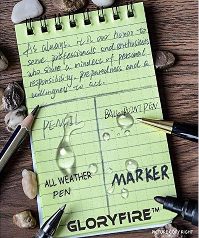 GLORYFIRE Waterproof Notebook All Weather Shower Pocket Tactical Notepad with Cover Steno Pad Memo Book