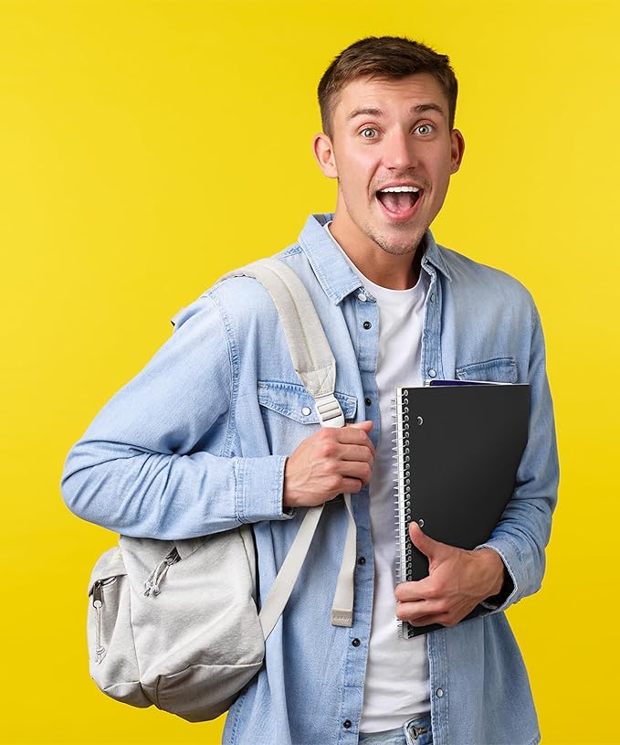 Dunwell Graph Paper Notebook 8.5 x 11 (Black) Plastic Cover, 100 Sheets (200 Pages), 4x4 Squares, 1 Subject Graph Paper Spiral Notebook, 1/4" Grid, Pocket Divider, Easy Tear-Off, 3-Hole Punched