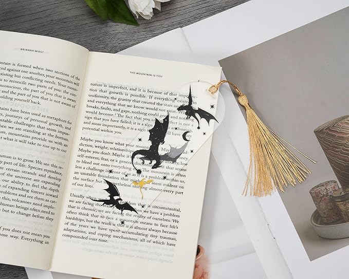 TwoDays 4th Wing Inspired Bookmarks, Fantasy Dragon Acrylic Bookmarks for Bookish Gifts, Cool Romantasy Book Merch for Book Lovers (6"x2", Set of 2)