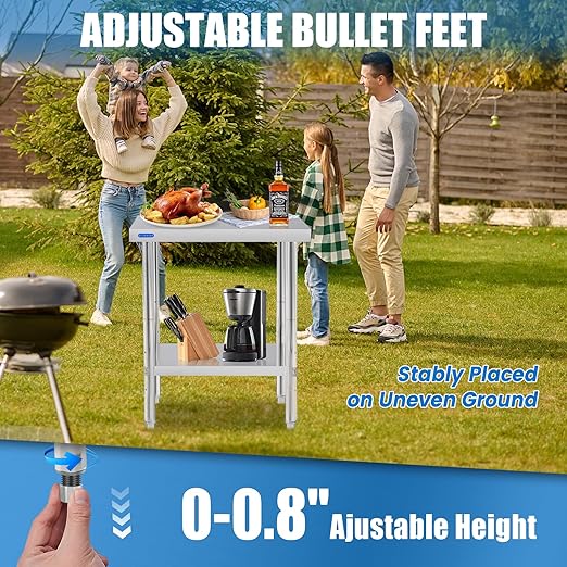 Stainless Steel Table for Prep & Work with Undershelf 18 x 24 Inches NSF Metal Commercial Kitchen Prep Table with Adjustable Under Shelf Worktable for Restaurant Home Outdoor