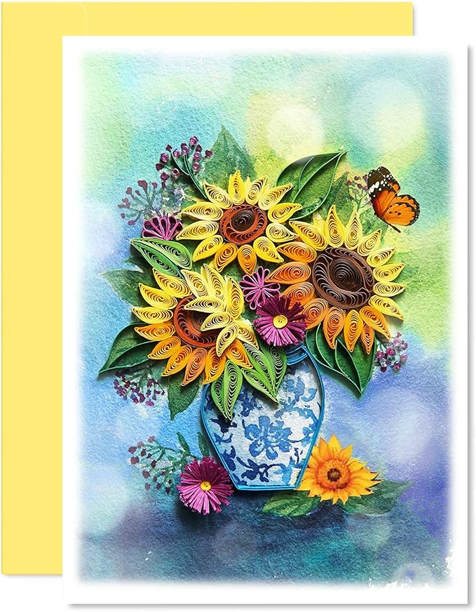 KingKraft Birthday Card for Women, Happy Birthday Card for Mom, Sister, Daughter, Sunflower Quilling Card, Anniversary Card for Wife, Thinking of You, Valentines Day Card, Mothers Day Card